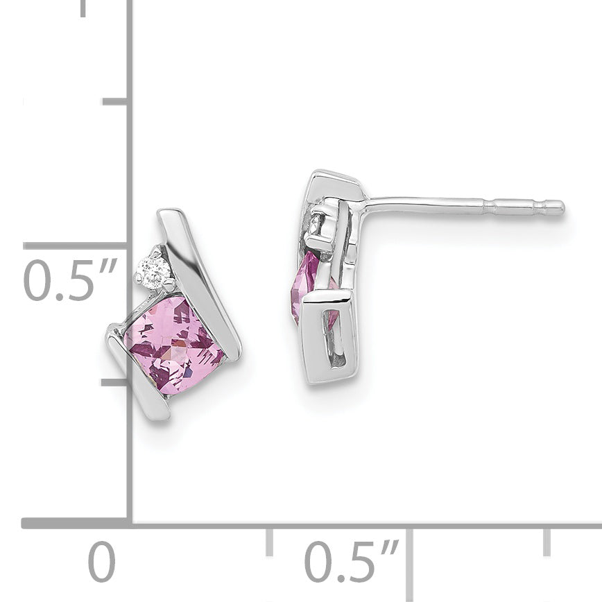 Gemstone & Diamond Earrings - 10k White Gold / Sapphire, Lab Created / Pink