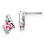 Gemstone & Diamond Earrings - 10k White Gold / Sapphire, Lab Created / Pink