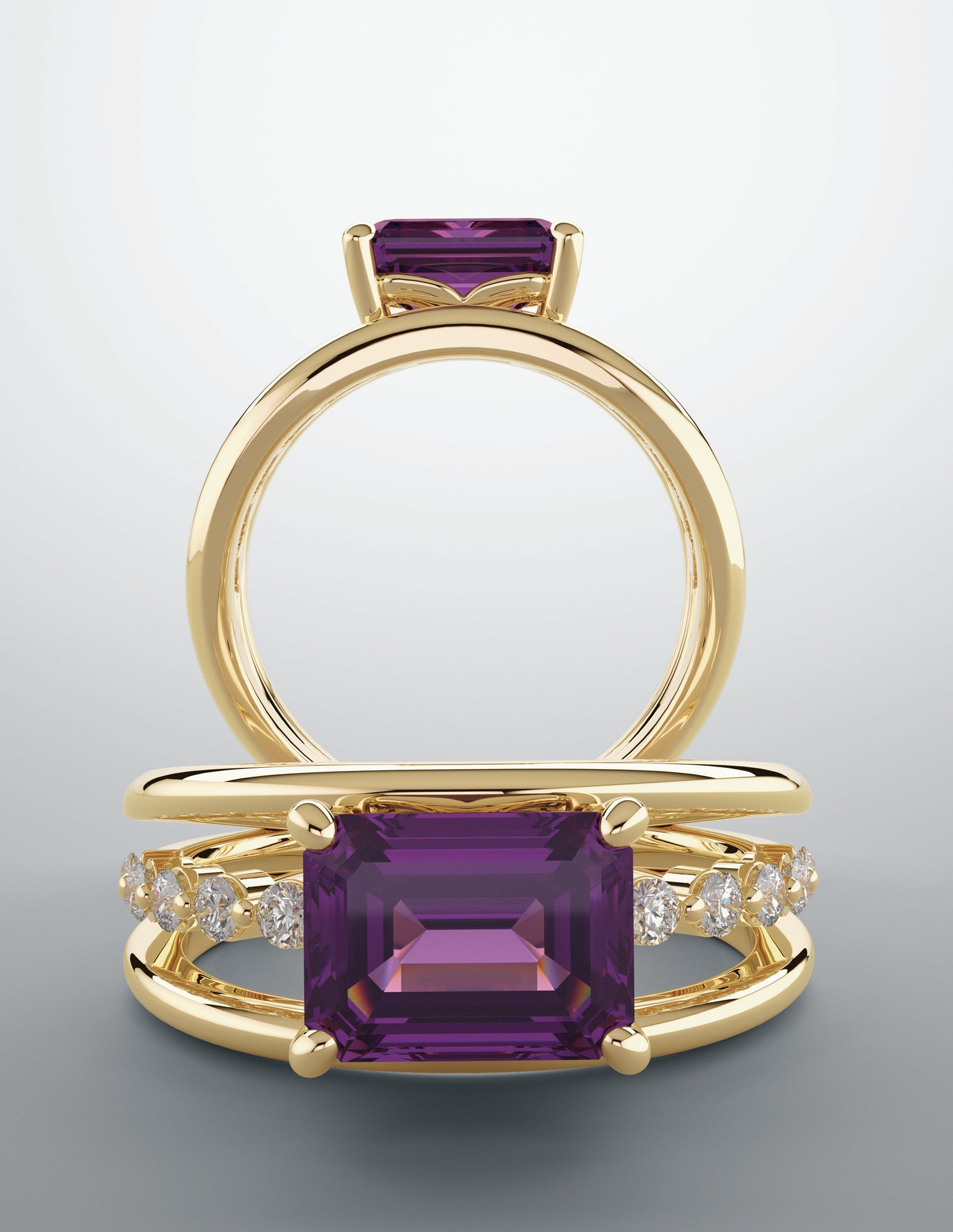 Color gem ring with natural purple amethyst & 1/5ctw diamonds