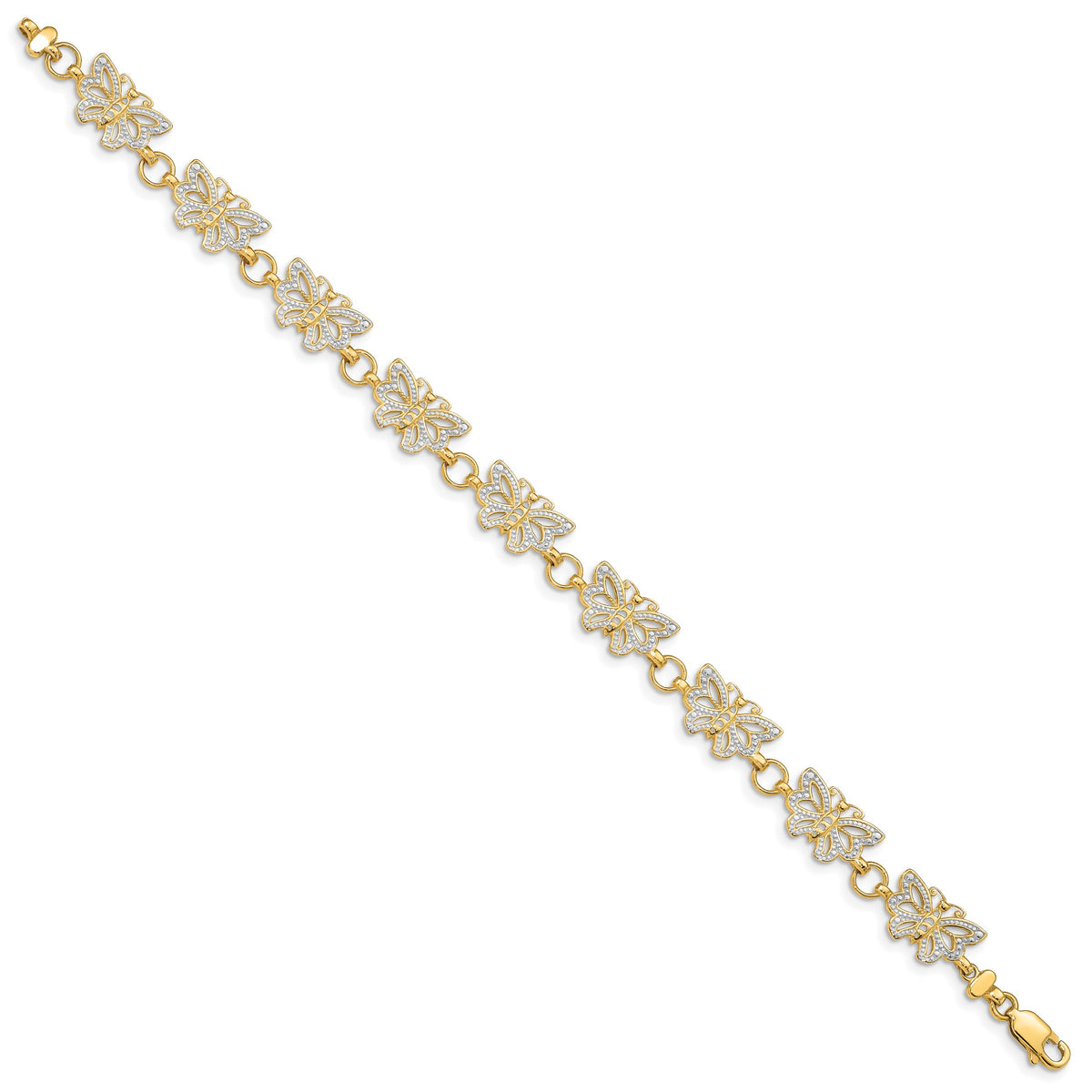 14k Gold with White Rhodium Butterfly 7 inch Bracelet, view 2