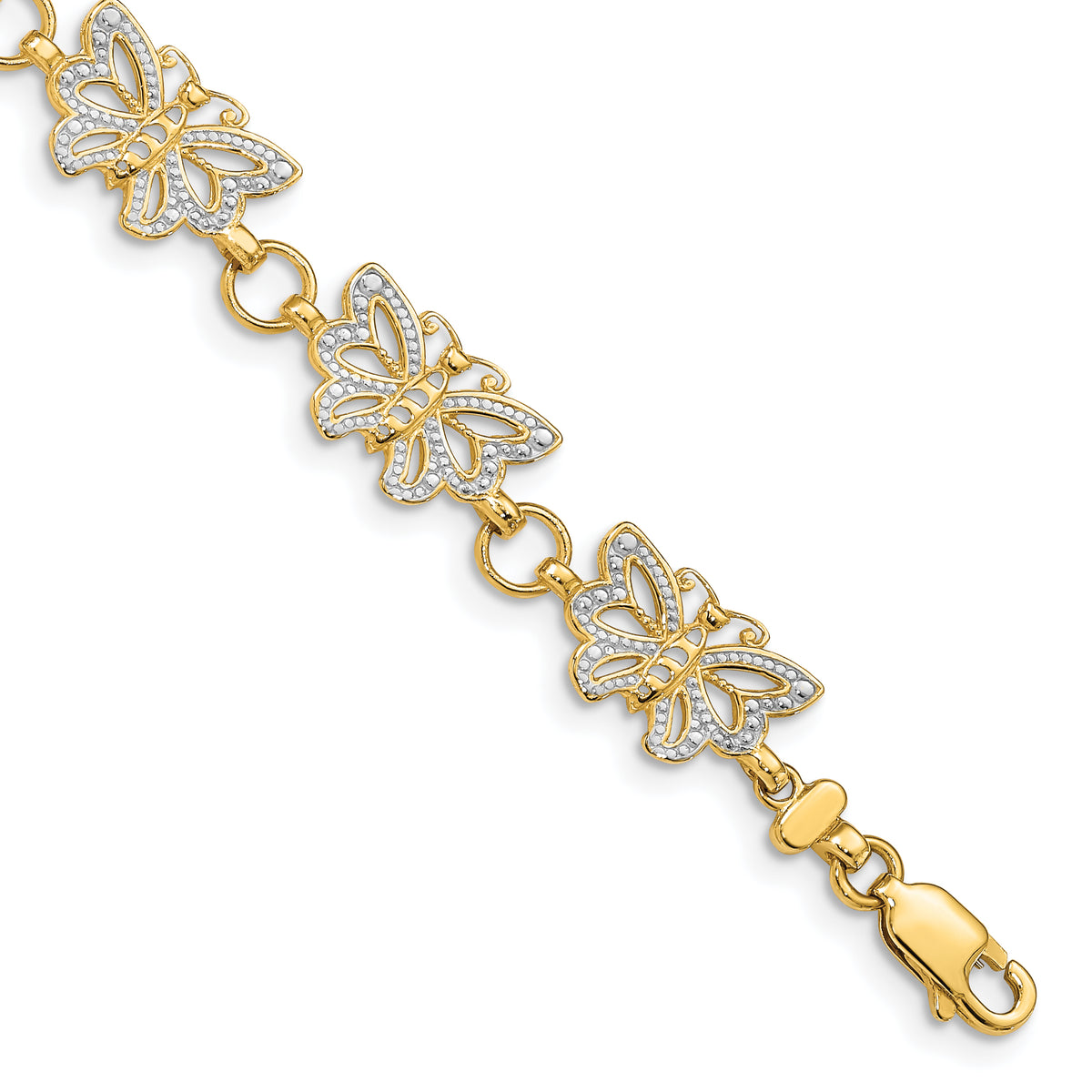 14k Gold with White Rhodium Butterfly 7 inch Bracelet