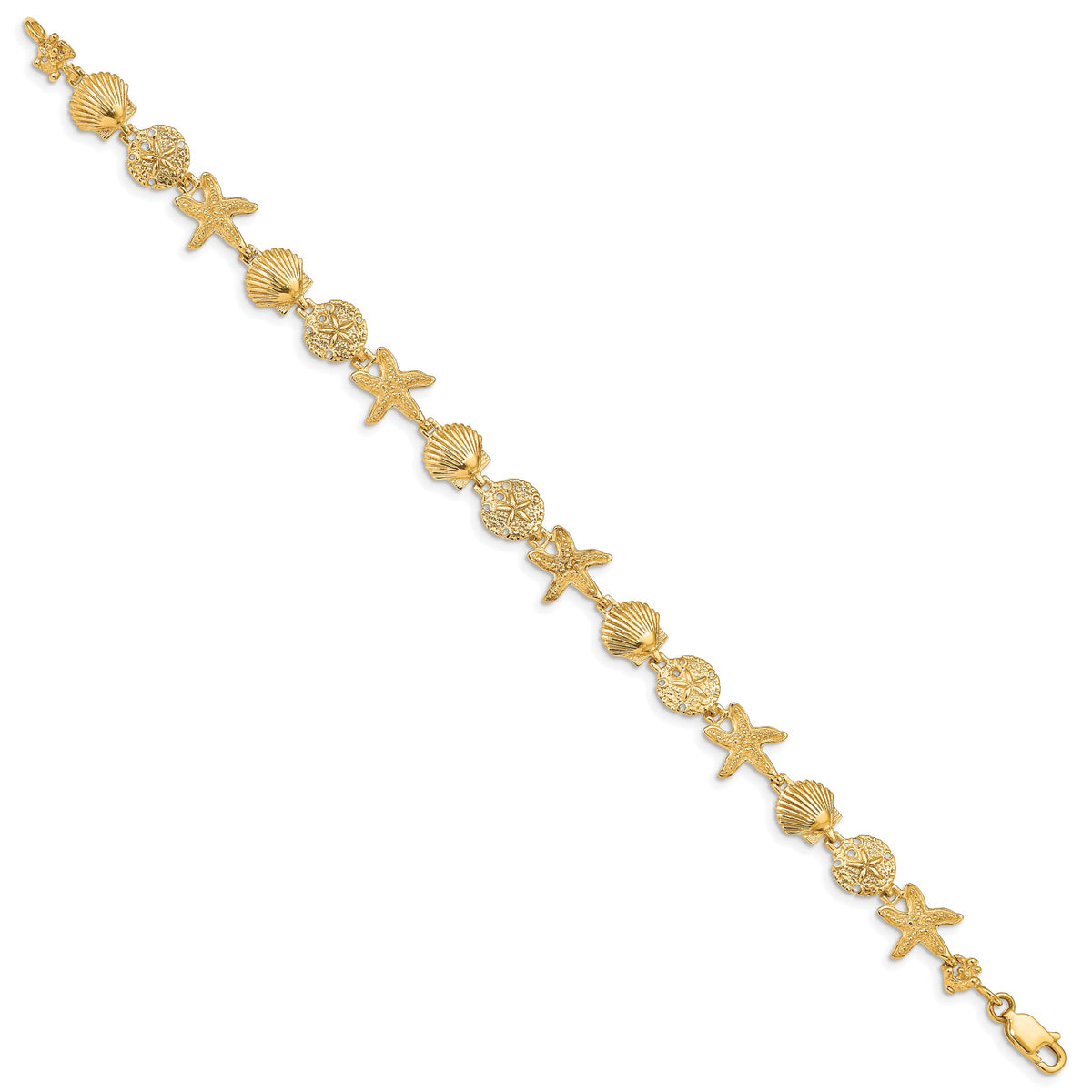 14k Yellow Gold Polished Sea Shell Theme 7.5 inch Bracelet, view 2