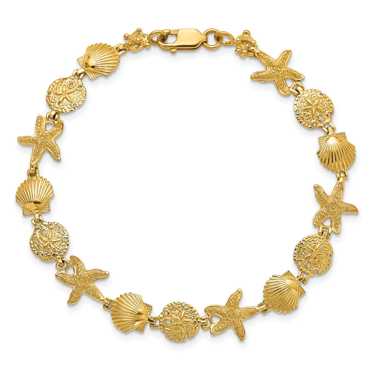 14k Yellow Gold Polished Sea Shell Theme 7.5 inch Bracelet, view 4