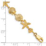 14k Yellow Gold Polished Sea Shell Theme 7.5 inch Bracelet, shown with a ruler for scale