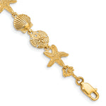 14k Yellow Gold Polished Sea Shell Theme 7.5 inch Bracelet