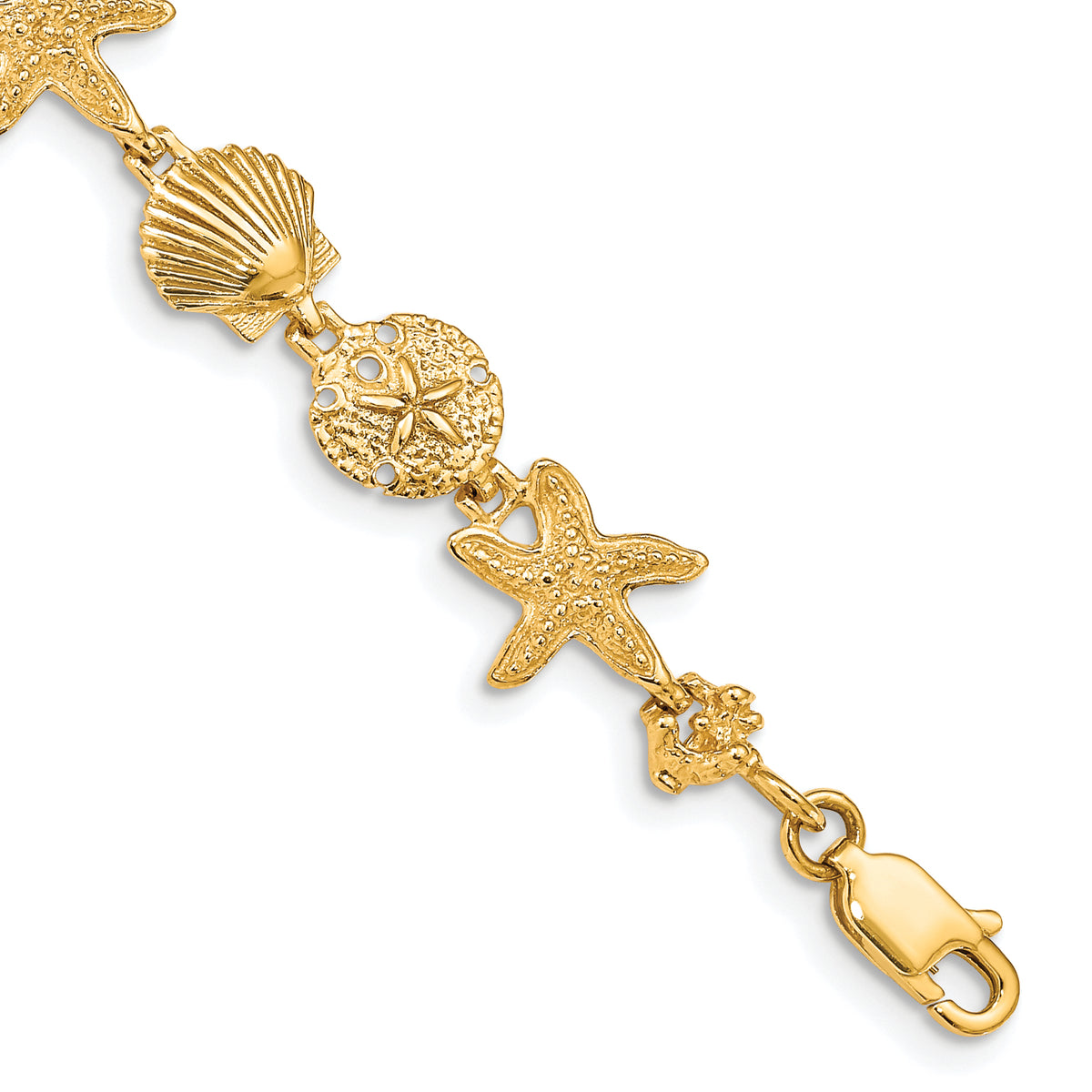 14k Yellow Gold Polished Sea Shell Theme 7.5 inch Bracelet