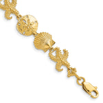 14k Yellow Gold Polished Seashell Theme 7.25 inch Bracelet