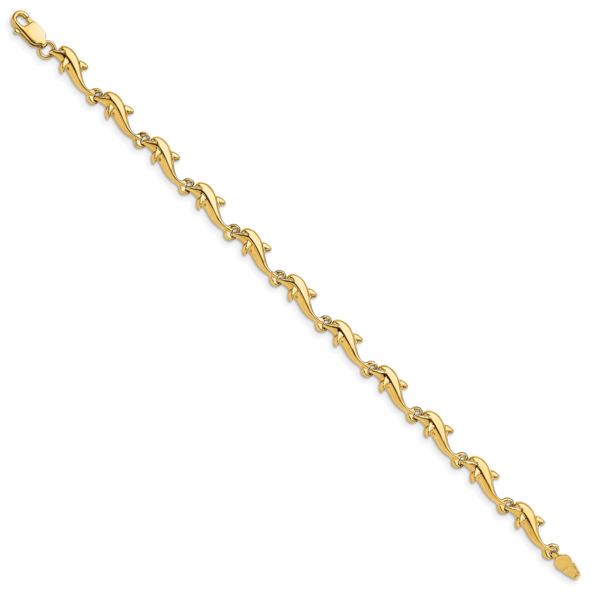 14k Yellow Gold Polished Dolphin 7 inch Bracelet, view 2