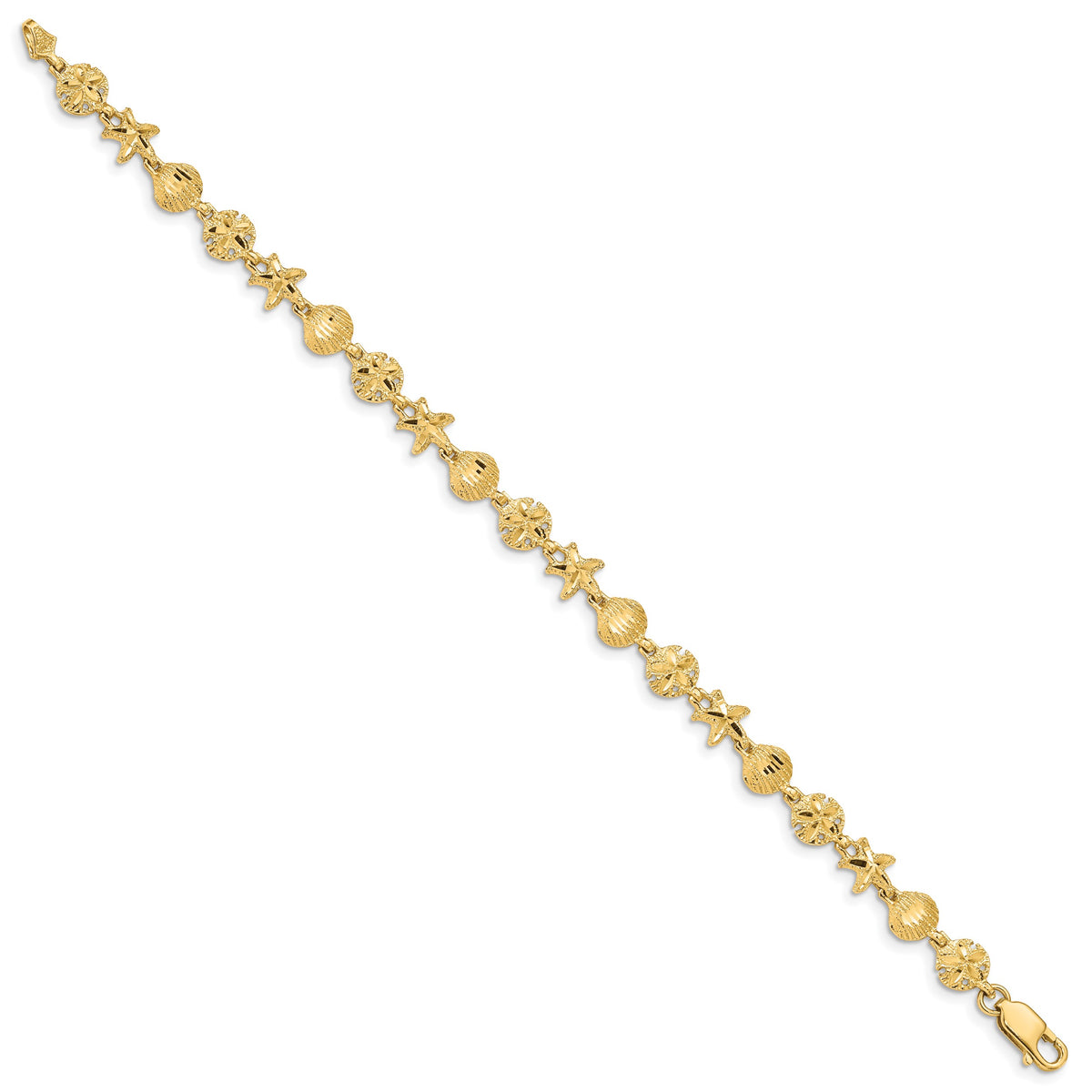 14k Yellow Gold Diamond-cut Starfish/Sand Dollar/Shell 7 inch Bracelet, view 2