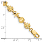 14k Yellow Gold Diamond-cut Starfish/Sand Dollar/Shell 7 inch Bracelet, shown with a ruler for scale