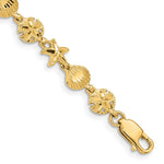 14k Yellow Gold Diamond-cut Starfish/Sand Dollar/Shell 7 inch Bracelet