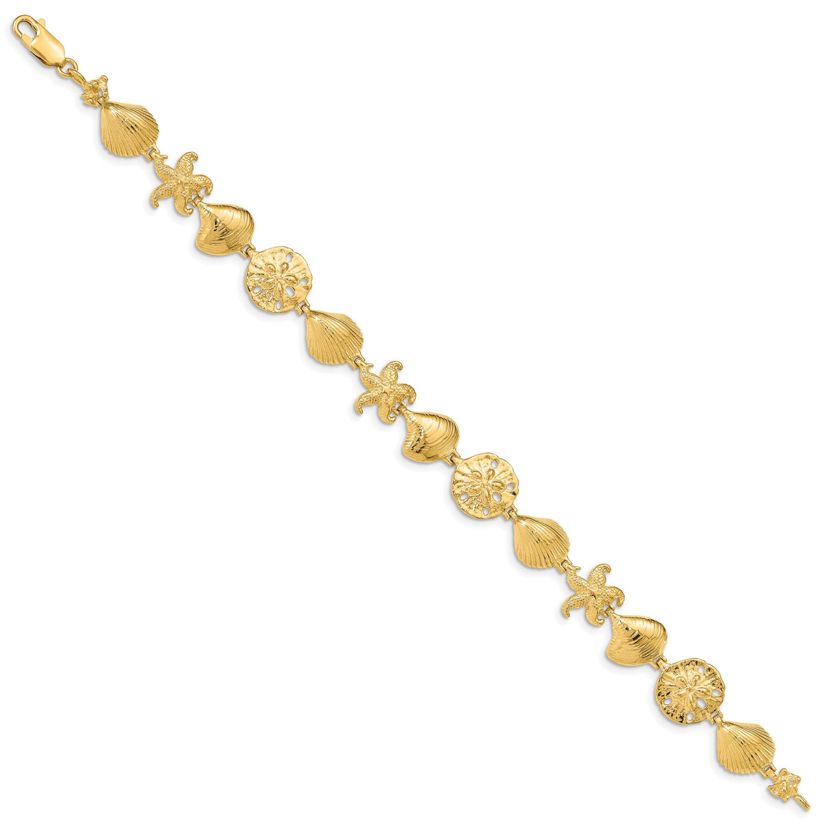 14k Yellow Gold Polished Sea Life 7.25 inch Bracelet, view 2