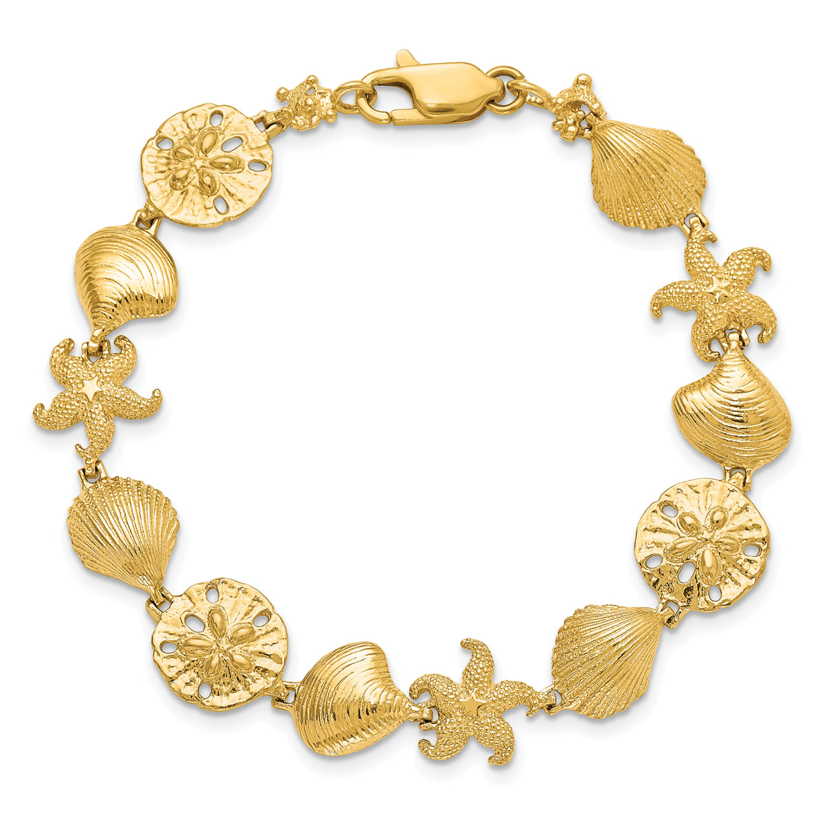 14k Yellow Gold Polished Sea Life 7.25 inch Bracelet, view 4