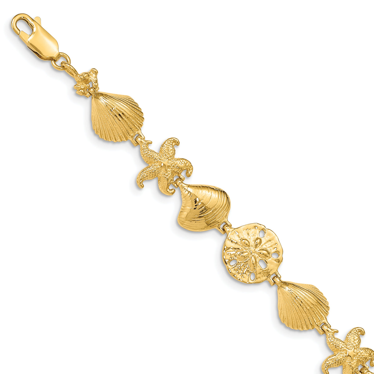 14k Yellow Gold Polished Sea Life 7.25 inch Bracelet