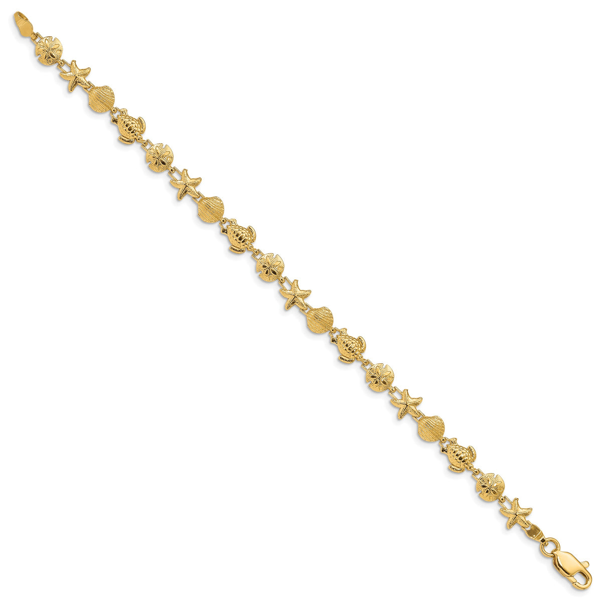 14k Yellow Gold Polished and Textured Sea Life 7 inch Bracelet, view 2