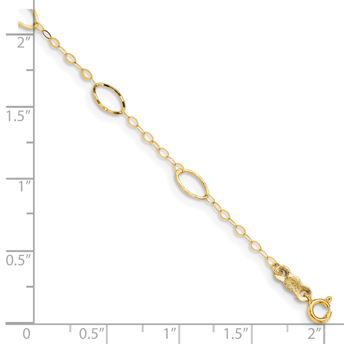 14k Yellow Gold Oval Design Diamond-cut Bracelet, shown with a ruler for scale - 7.25 in
