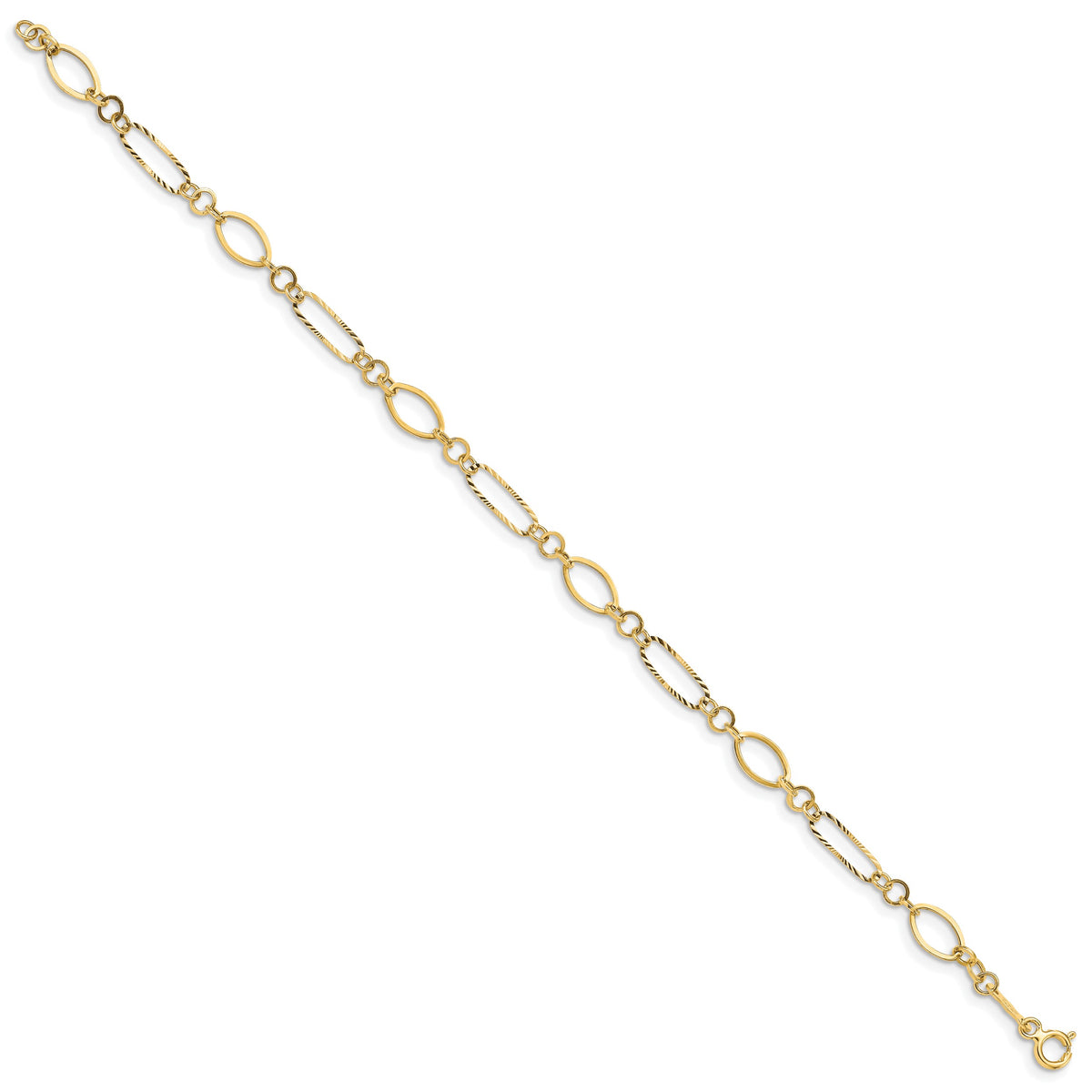 14k Yellow Gold Polished and Textured Oval Link 7.25 inch Bracelet, view 2