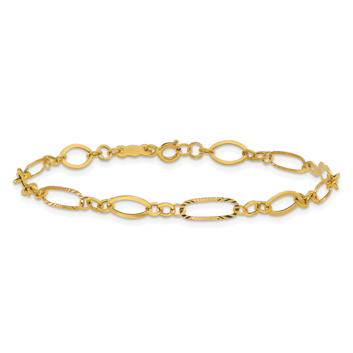 14k Yellow Gold Polished and Textured Oval Link 7.25 inch Bracelet, view 3