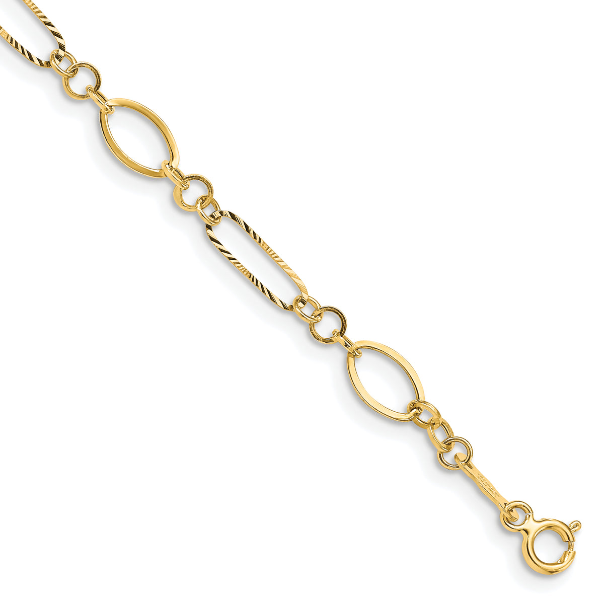 14k Yellow Gold Polished and Textured Oval Link 7.25 inch Bracelet
