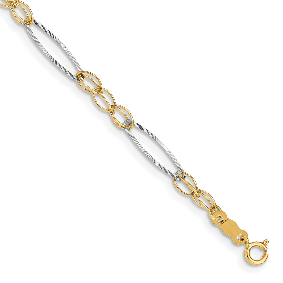 14k Two-Tone Gold Polished Oval Design 7.25 inch Bracelet