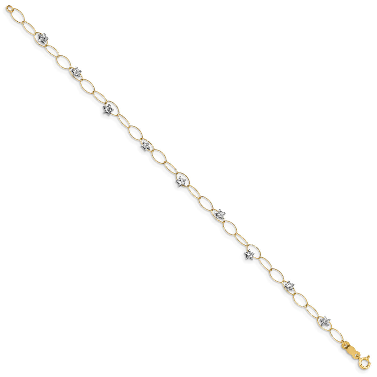 14k Two-Tone Gold Diamond-cut Puffed Stars Oval Link 7.25 inch Bracelet, view 2