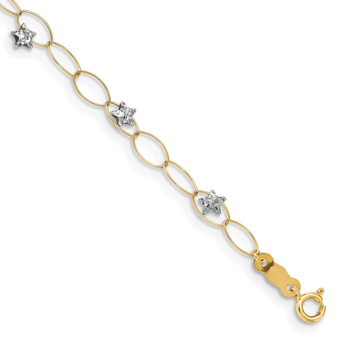 14k Two-Tone Gold Diamond-cut Puffed Stars Oval Link 7.25 inch Bracelet