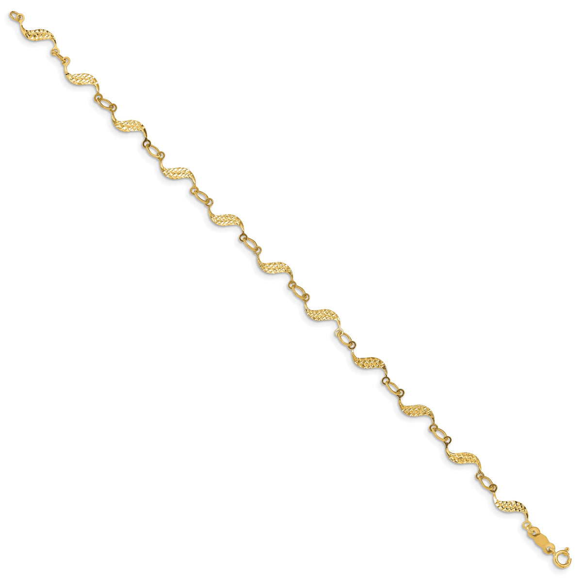 14k Yellow Gold Diamond-cut Wavy Link 7.5 inch Bracelet, view 2