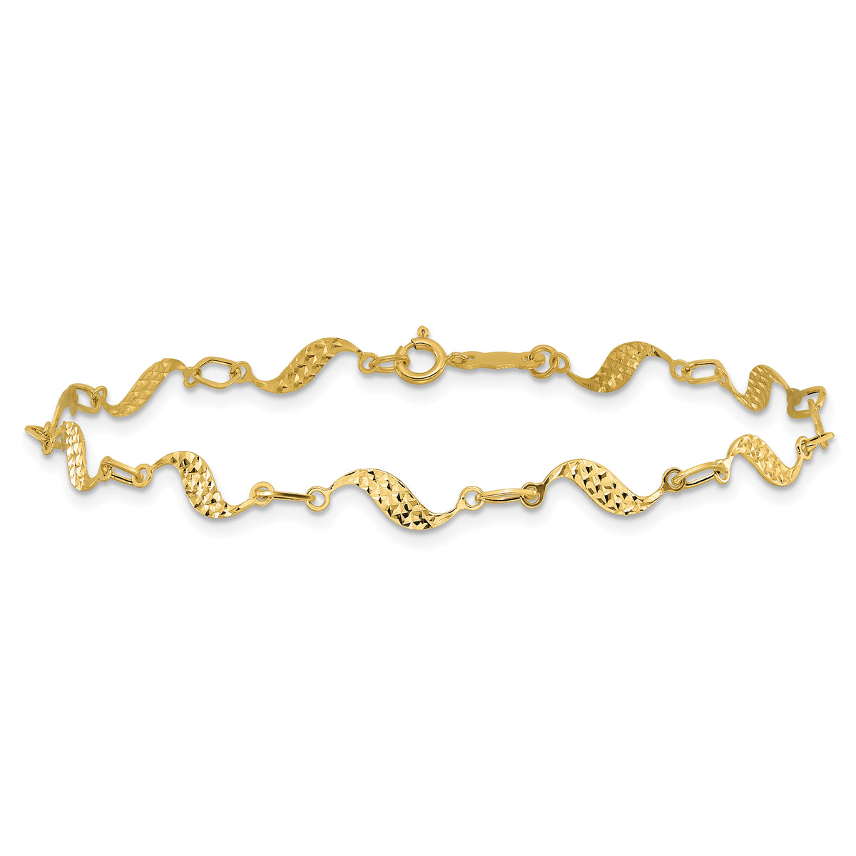 14k Yellow Gold Diamond-cut Wavy Link 7.5 inch Bracelet, view 3