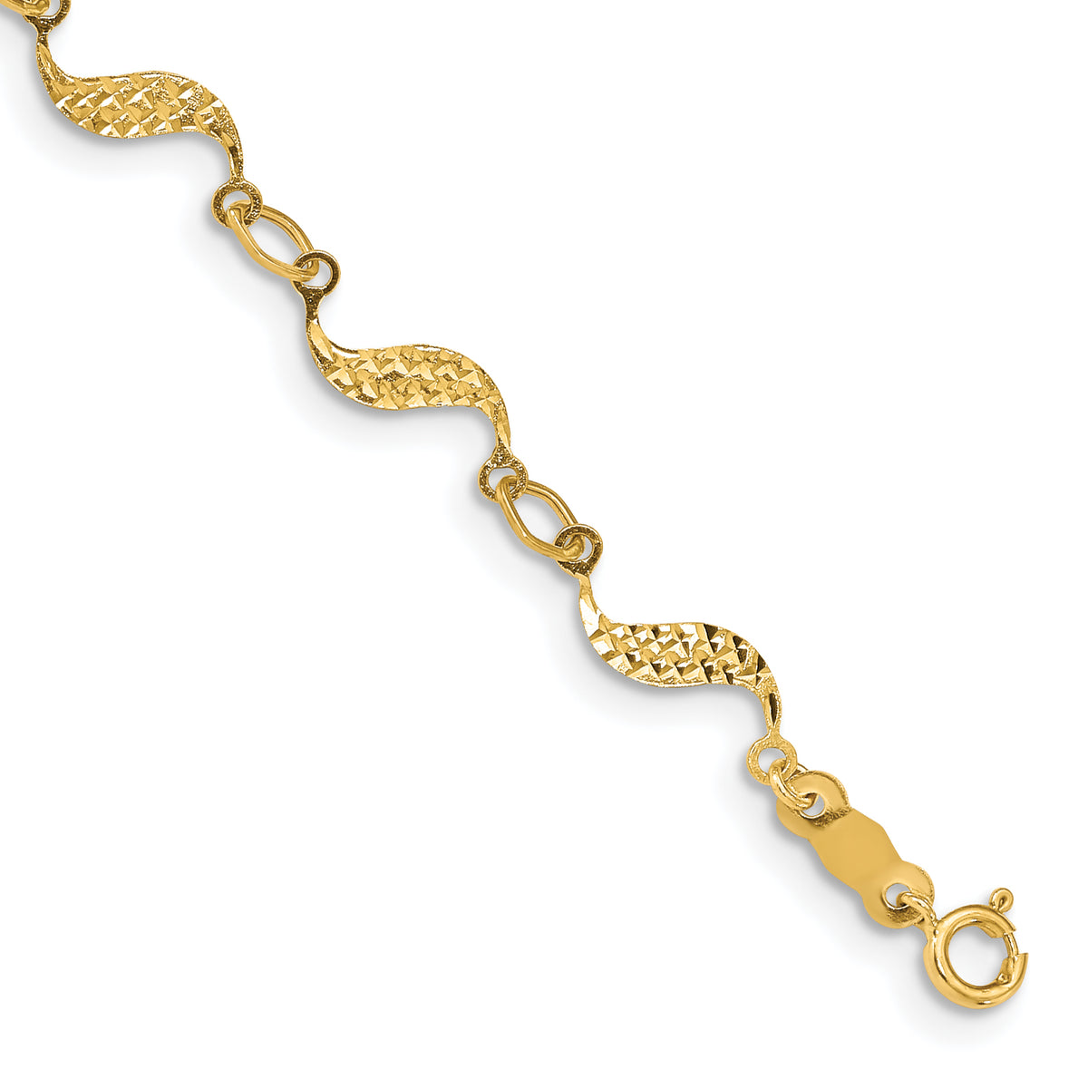 14k Yellow Gold Diamond-cut Wavy Link 7.5 inch Bracelet