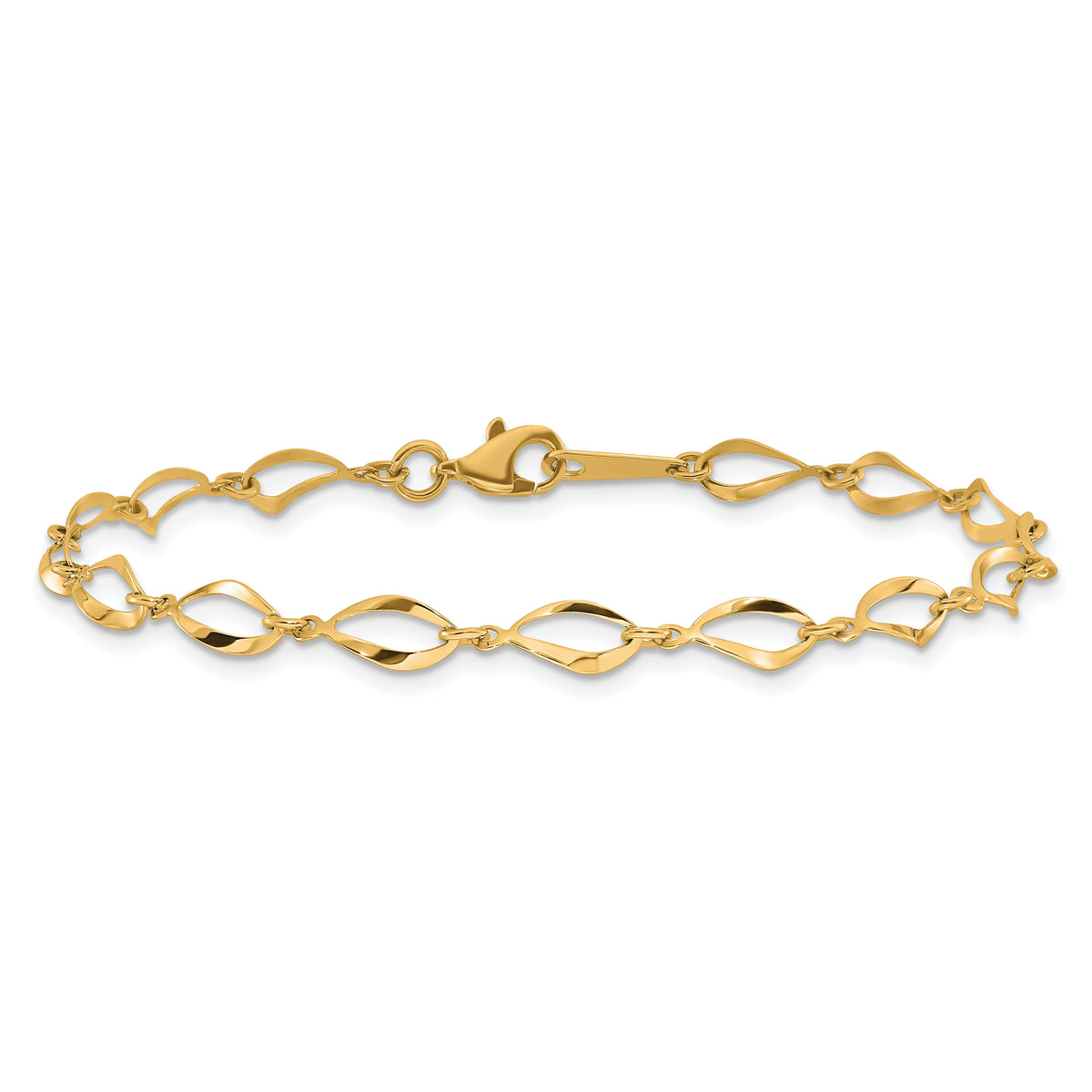 14k Yellow Gold Polished Fancy Twisted Link 7.25 inch Bracelet, view 3