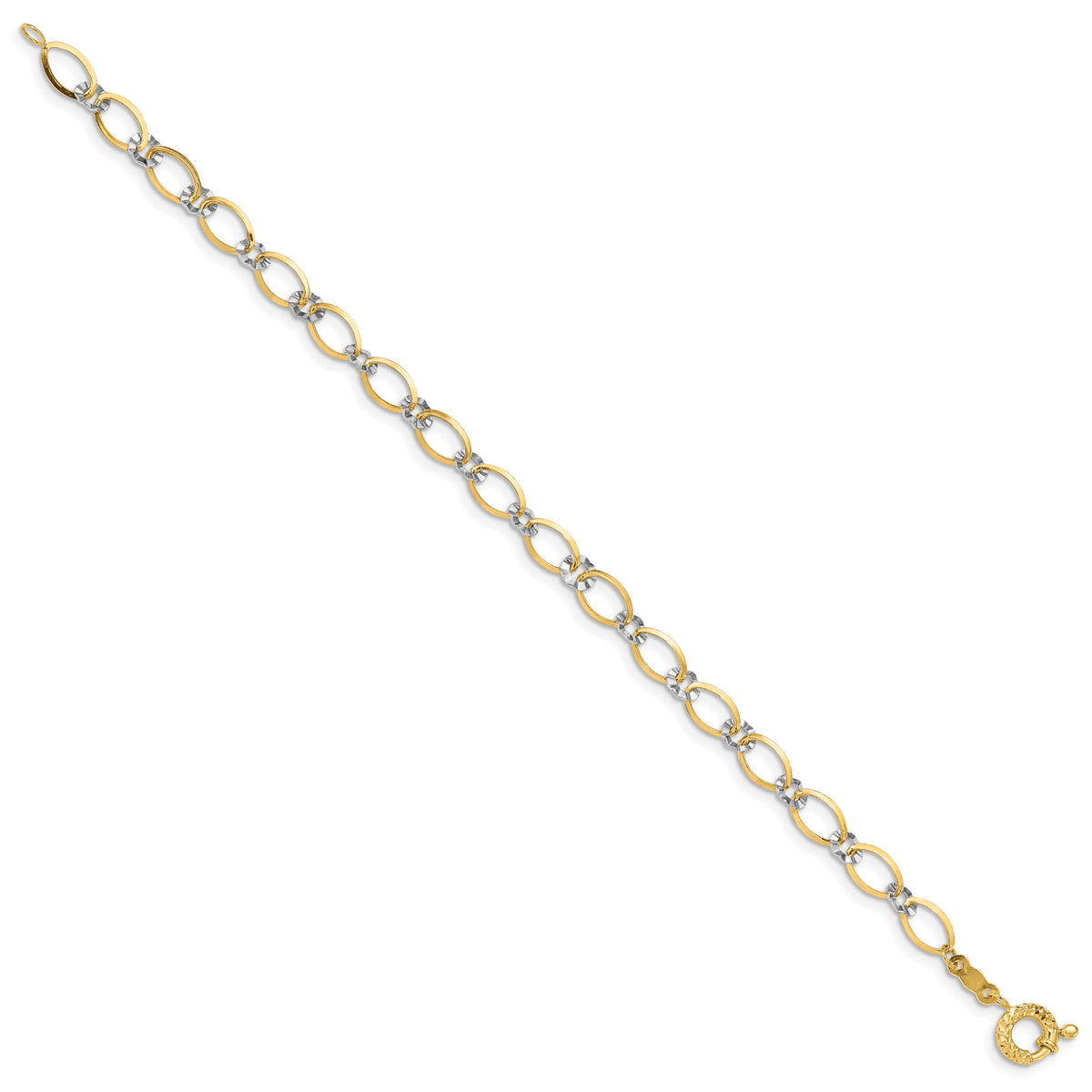 14k Two-Tone Gold Oval and Diamond-cut Circle 7.25 inch Bracelet, view 2
