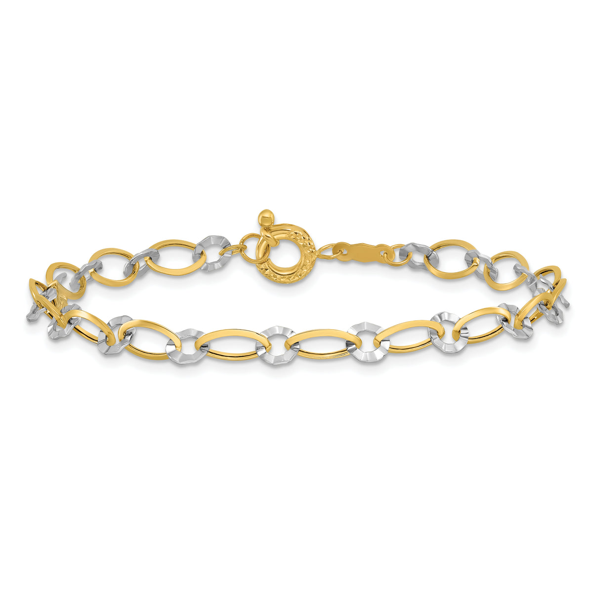14k Two-Tone Gold Oval and Diamond-cut Circle 7.25 inch Bracelet, view 3