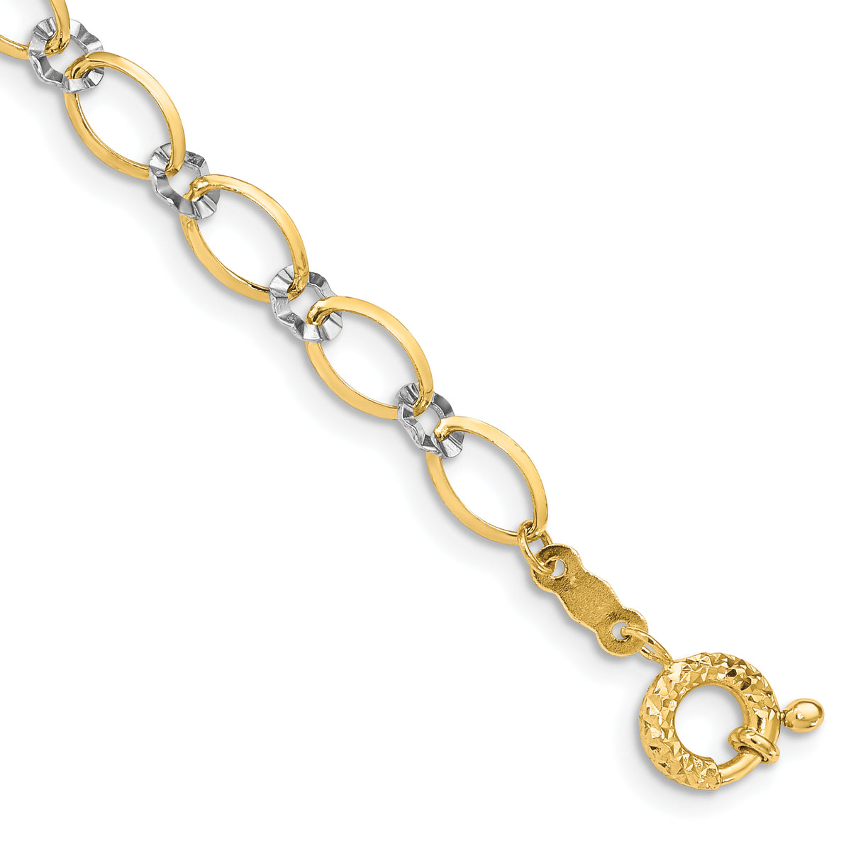 14k Two-Tone Gold Oval and Diamond-cut Circle 7.25 inch Bracelet