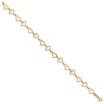 14k Yellow Gold Diamond-cut Open Hearts Bracelet, view 2 - 7.25 in