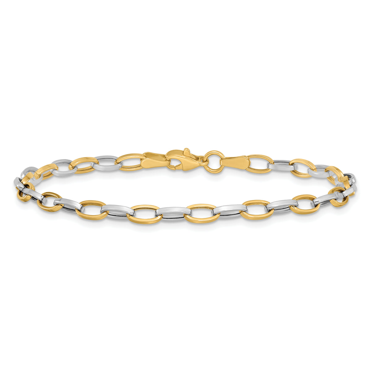 14k Two-Tone Gold Polished Oval Cable Link 7.25 inch Bracelet, view 3