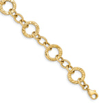 14k Yellow Gold Polished and Textured 12mm Fancy Circle Link 7.25 inch Bracelet
