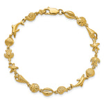 14k Yellow Gold Polished and Textured Sea Life 7.25 inch Bracelet, view 4