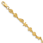 14k Yellow Gold Polished and Textured Sea Life 7.25 inch Bracelet