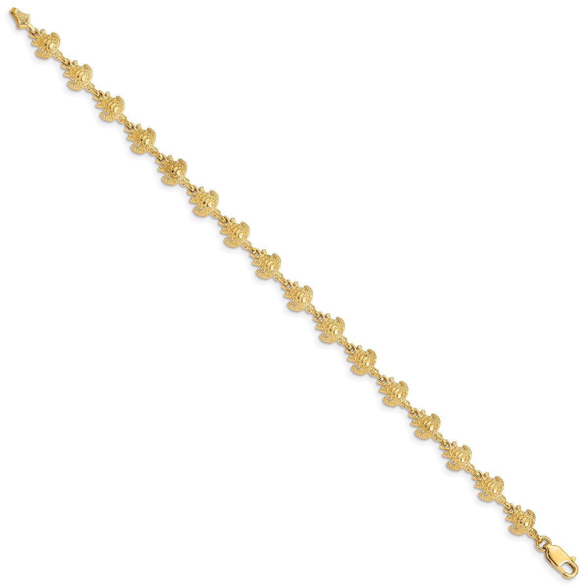 14k Yellow Gold Polished and Textured Turtle 7 inch Bracelet, view 2