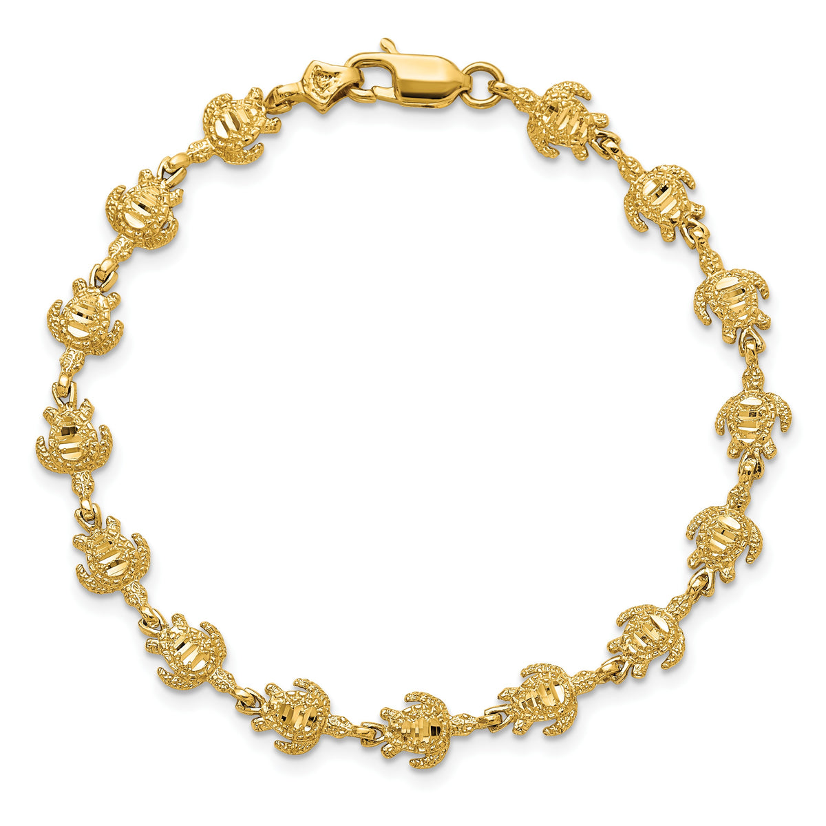 14k Yellow Gold Polished and Textured Turtle 7 inch Bracelet, view 4