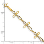 14k Yellow Gold Diamond-cut Open Cross 7.5 inch Bracelet, shown with a ruler for scale