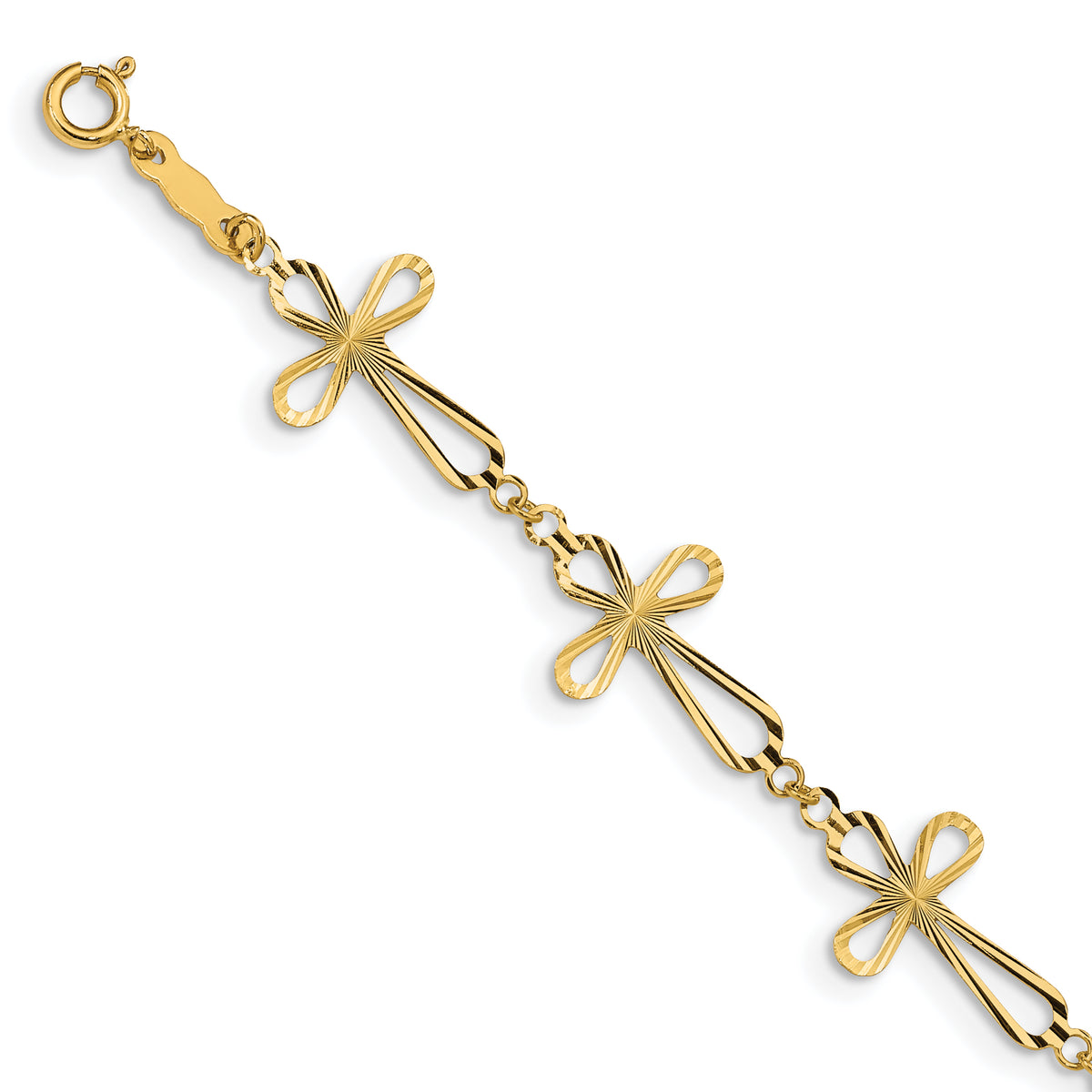 14k Yellow Gold Diamond-cut Open Cross 7.5 inch Bracelet