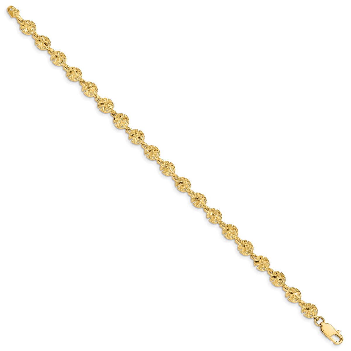 14k Yellow Gold Polished and Textured Sand Dollar 7.25 inch Bracelet, view 2
