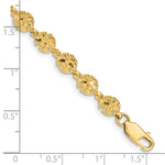 14k Yellow Gold Polished and Textured Sand Dollar 7.25 inch Bracelet, shown with a ruler for scale