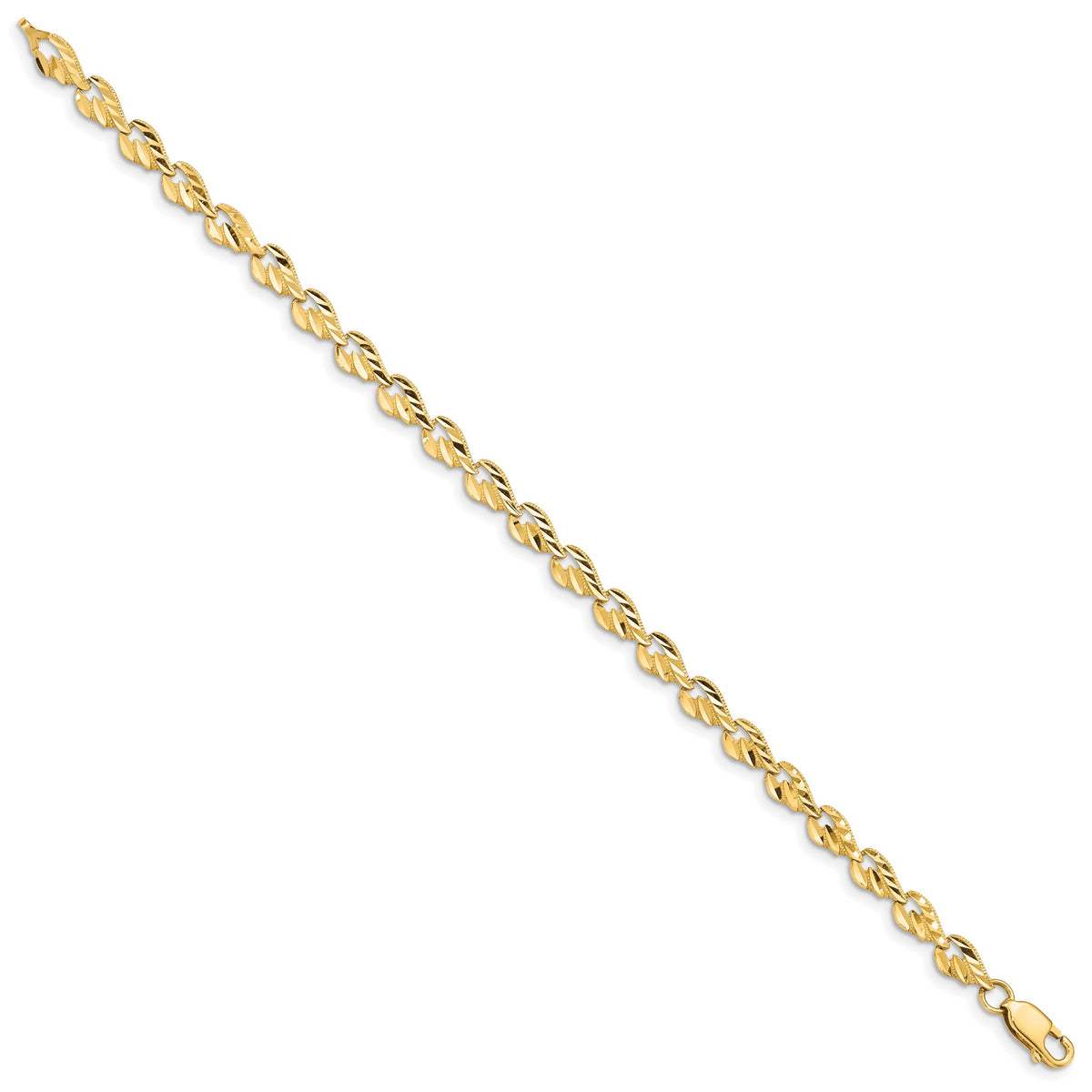 14k Yellow Gold Polished 4.75mm Diamond-cut Leaf 7 inch Bracelet, view 2