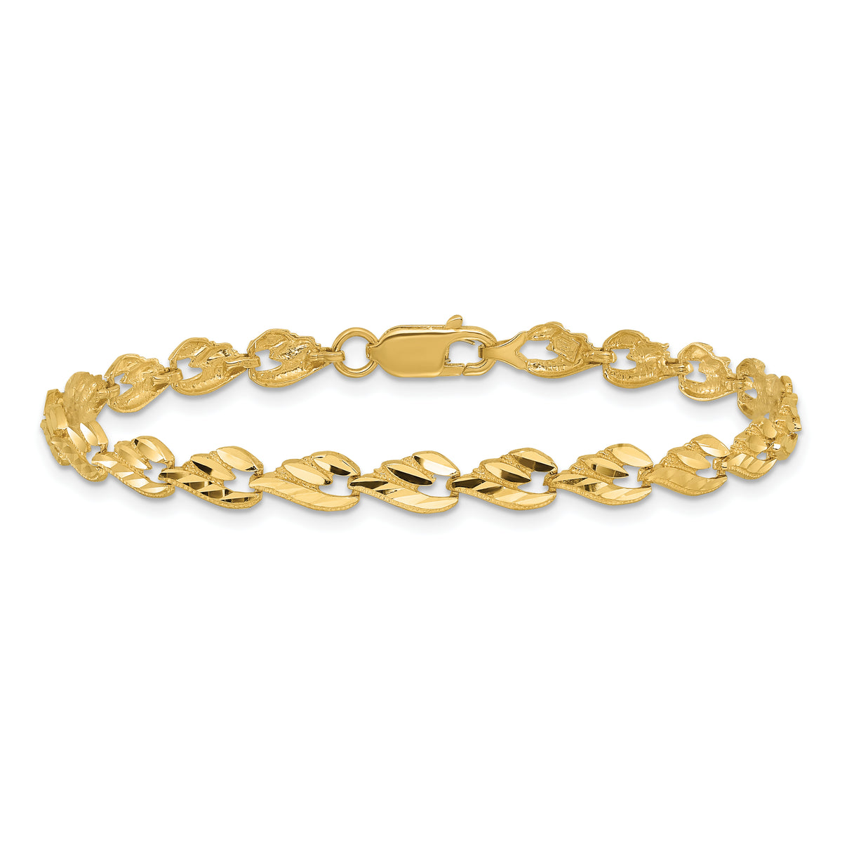 14k Yellow Gold Polished 4.75mm Diamond-cut Leaf 7 inch Bracelet, view 3