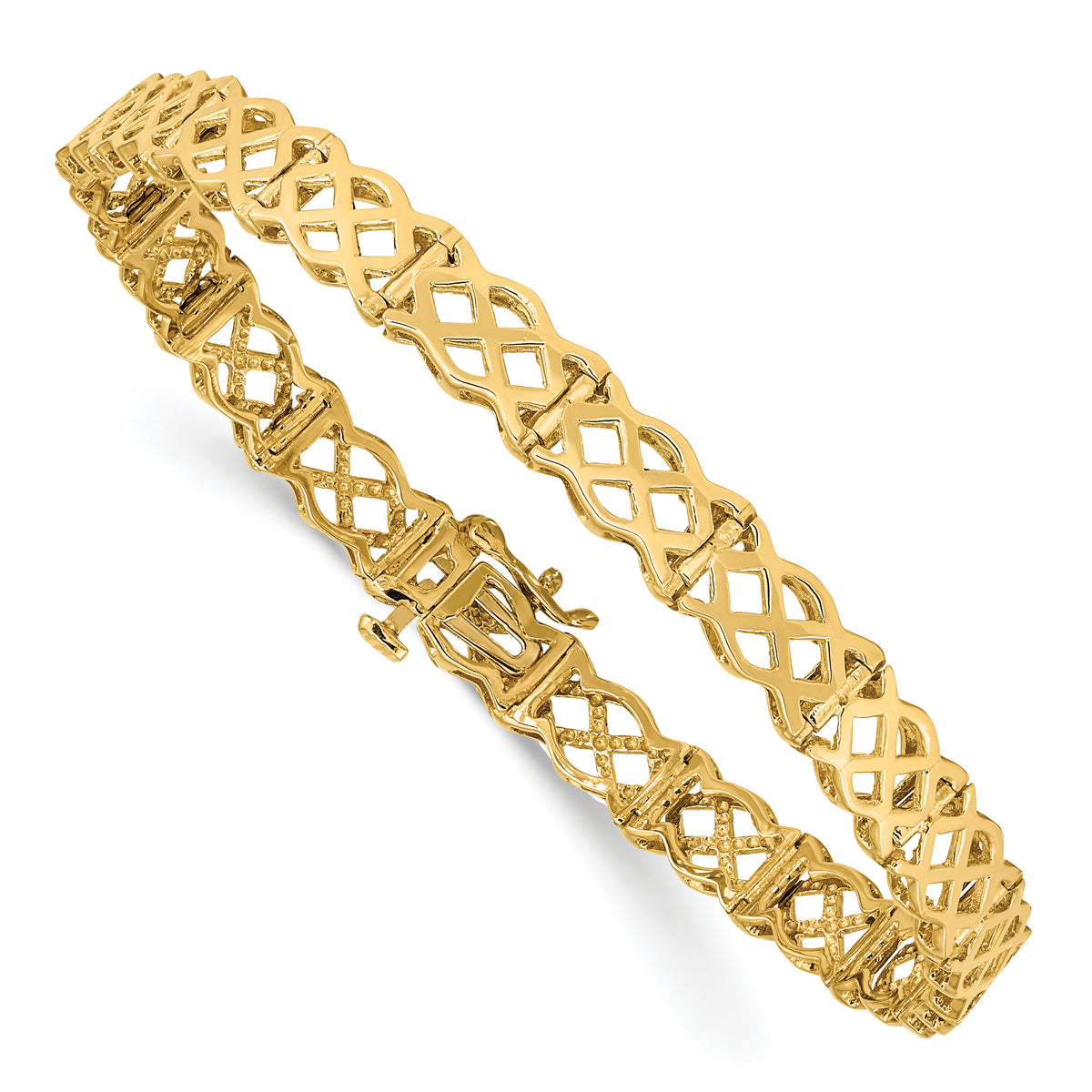 14k Yellow Gold Polished Criss Cross Link 7.5 inch Bracelet, view 3