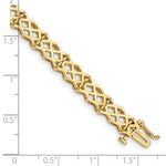 14k Yellow Gold Polished Criss Cross Link 7.5 inch Bracelet, shown with a ruler for scale