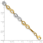14k Two-Tone Gold Infinity Symbol Link 7.5 inch Bracelet, shown with a ruler for scale