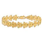14k Yellow Gold Brushed and Diamond-cut Plumeria Floral 7.25 inch Bracelet, view 3